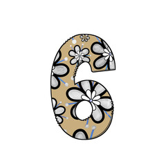 Decorative Number 6 with Floral Pattern Design