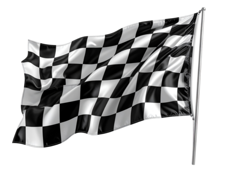 Black and White Checkered Racing Flag Waving, Isolated on White Background PNG