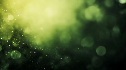 Abstract green background with bokeh effect and small particles.