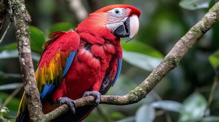 Scarlet macaw perched in jungle