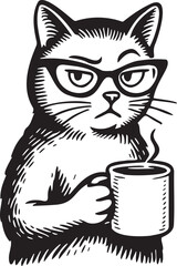cat with a cup of coffee