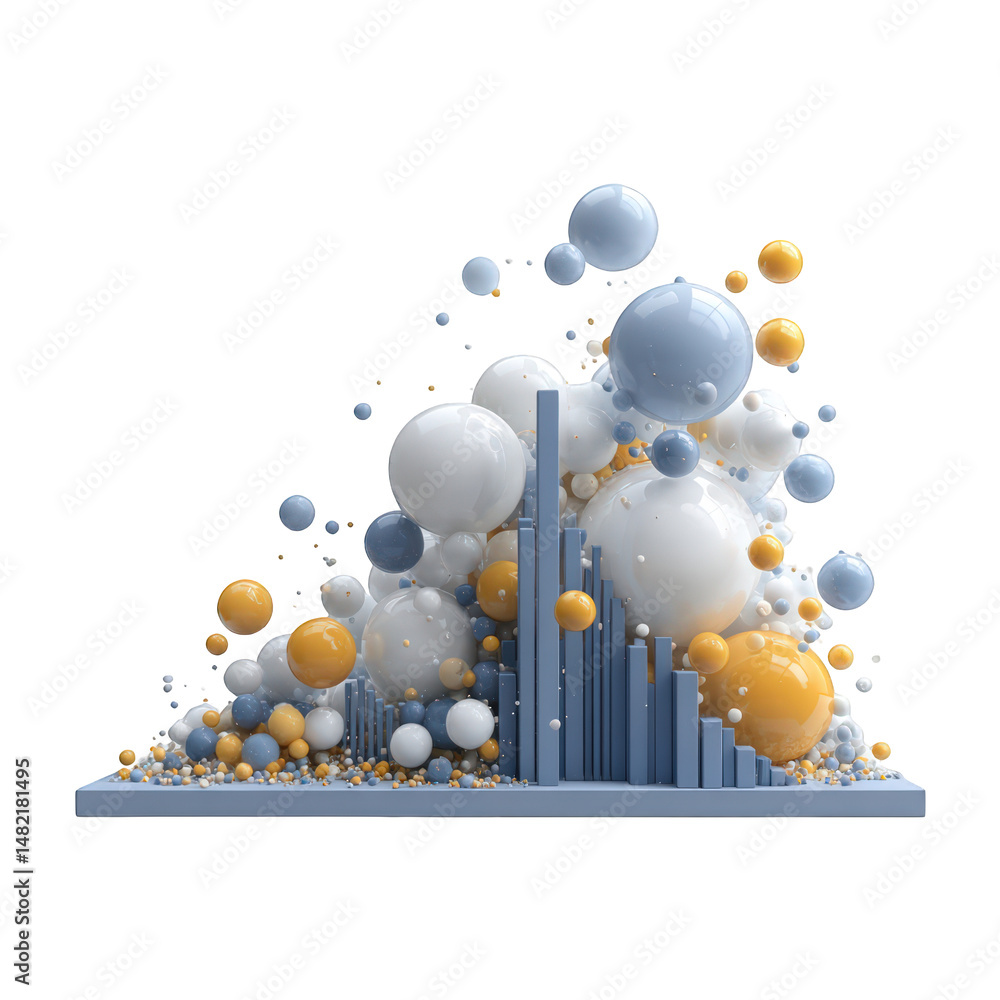 Poster abstract 3d render of colorful spheres and bars modern artistic design on transparent background
