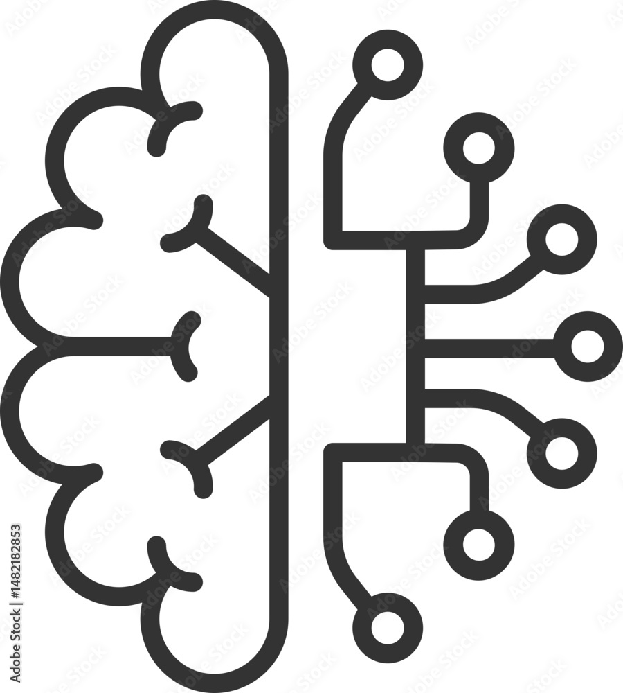 Poster braincomputer interface icon. concept for artificial intelligence, machine learning, and technology.