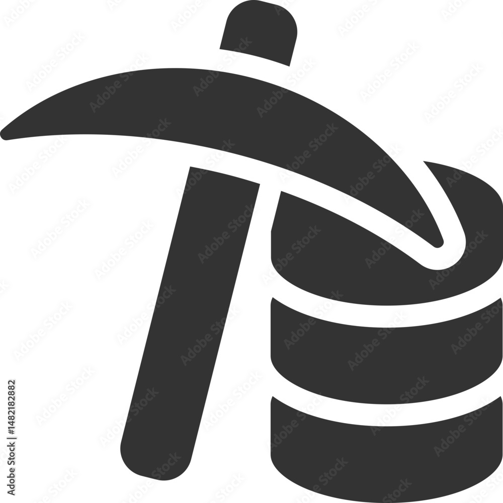 Poster data mining concept. icon with pickaxe and database. symbolizes data extraction, analysis, and insig