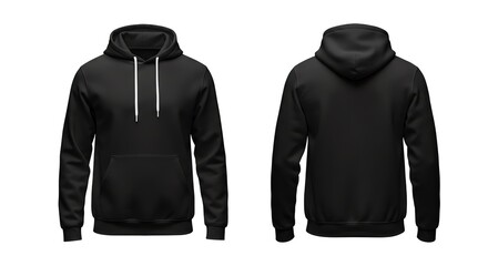 Black Hoodie Mockup Front and Back View on White Background