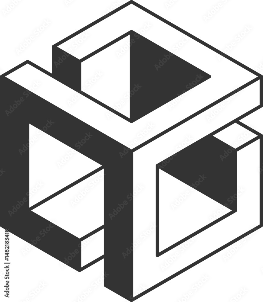 Poster abstract isometric cube design. interlocking shapes create a visually striking image, perfect for te