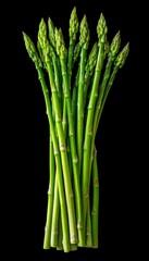 Fototapeta premium Fresh Green Asparagus Spears Isolated, Vibrant Food Photography, Rich Green Tones on Black