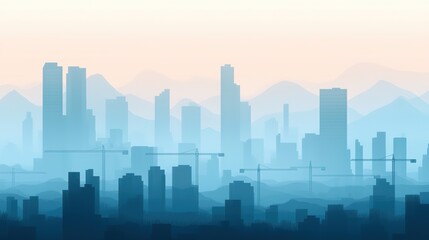 Naklejka premium Modern city skyline under construction urban environment digital art futuristic view hal gigapixel standard scale