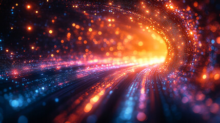 Abstract tunnel of vibrant light particles.