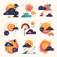 Colorful Weather Icons Sun, Clouds, Rain, and More, a Delightful Visual Guide to Meteorological Symbols