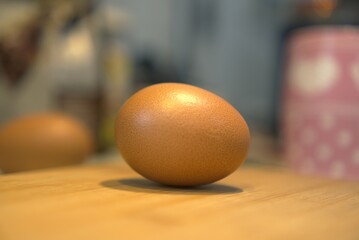 Single egg on a wooden table