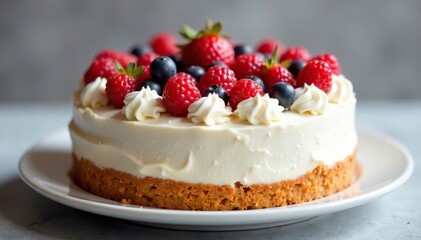 Delicious anniversary cake with fresh berries and buttercream frosting, perfect for a celebration , special occasion, strawberry, romantic