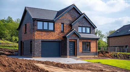 A newly built house near completion in the  