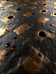 Abstract Dark Bronze Texture Background Holes Pattern Design Grunge Industrial Metal Surface 3d old