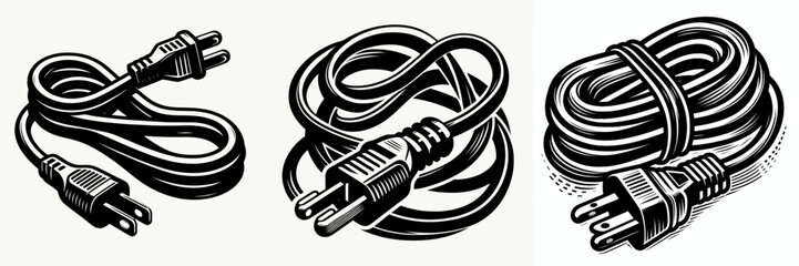 Extension Cord. Tools Equipment Hardware Construction Repair Diy Clipart Line Art Vector Illustration. Adaptable power lead broadening electrical access reach for device operation.