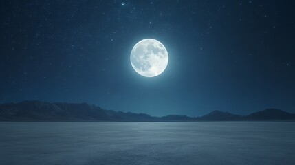 Full Moon Night Scenic Landscape Serenity Peaceful Night Sky Stars Mountains Desert Plain awe dark