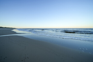 View of the beach on the Frisian island of Sylt near Westerland. Nature on the North Sea.
