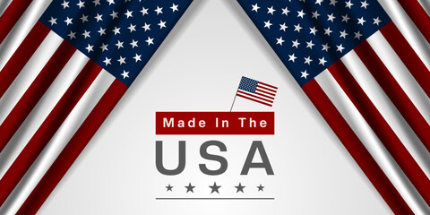Made In The USA. American flag. Great for posters, banners, social media and more. White background.