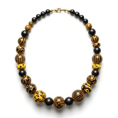 Elegant beaded necklace with black and yellow patterned beads, fashion jewelry