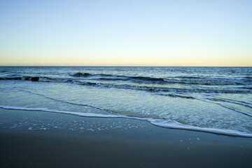 View of the beach on the Frisian island of Sylt near Westerland. Nature on the North Sea.
