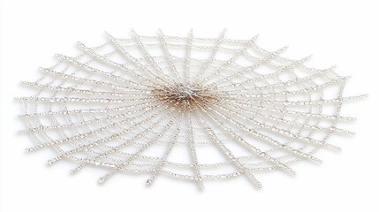 Intricate beaded spiderweb decoration gleaming with ethereal light and shadow
