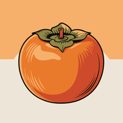 Persimmon fruit with leaves, a flat style illustration
