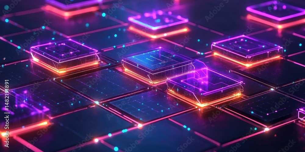 Aufkleber glowing abstract digital network or circuit board pattern with vibrant lights. for technology blogs,
