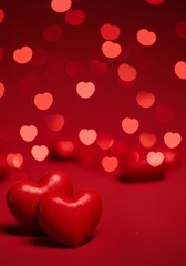 Two Red Hearts With Red Bokeh Background