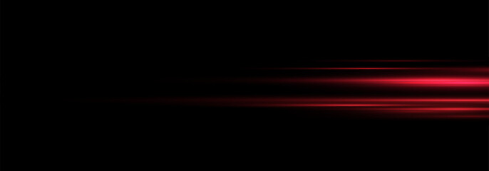 Futuristic Red Neon Light Beam with Horizontal Glow and Flare. Shiny Light Streak Effect, Glowing Line Trail and Flash on Transparent Background for Abstract or High-Tech Vector Illustration