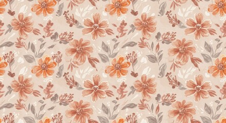 Vintage Floral Pattern on Beige Background