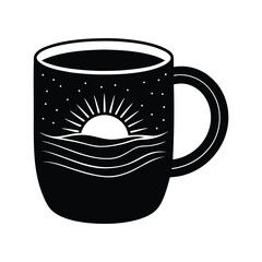 Coffee Mug Sunrise Vector Silhouette Icon