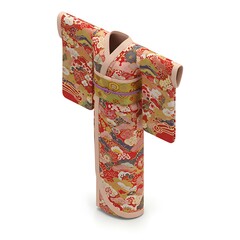 Elegant traditional japanese kimono with floral and cloud pattern design on white
