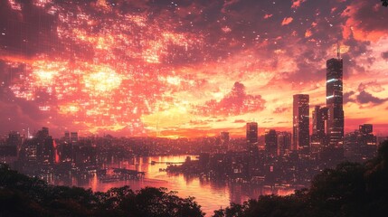 Fototapeta premium Futuristic City Sunset