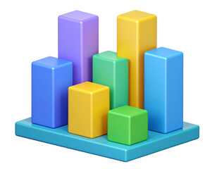 3D icon of a bar graph, with vibrant colors and a transparent background PNG.
