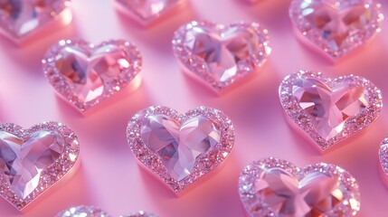Obraz premium gift boxes,hearts made of sparkle rhinestones on pastel pink background happy valentines day concept. .