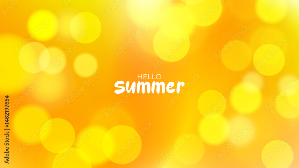 Poster hello summer. bokeh light effect. summertime blurred background. orange colored gradients for summer