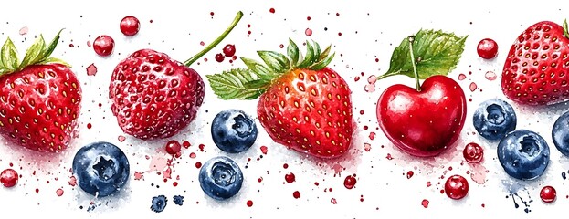 Summer berries watercolor banner