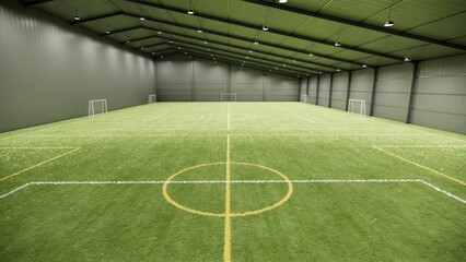 Enclosed Soccer Arena with Green Synthetic Surface