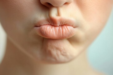 Woman puckering lips showing wrinkles around mouth