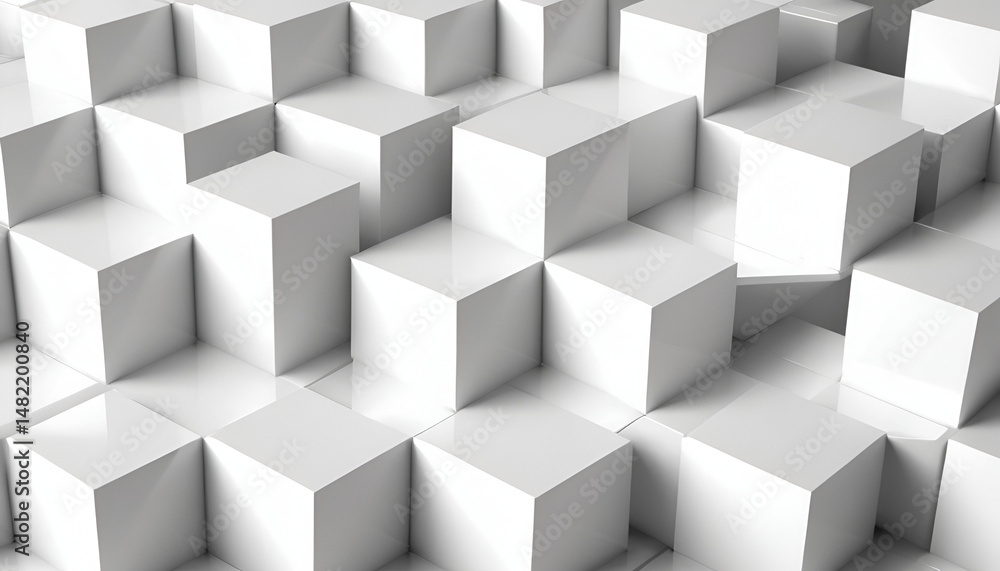 Poster abstract 3d square white technology communication concept background. random shifted white cube squa