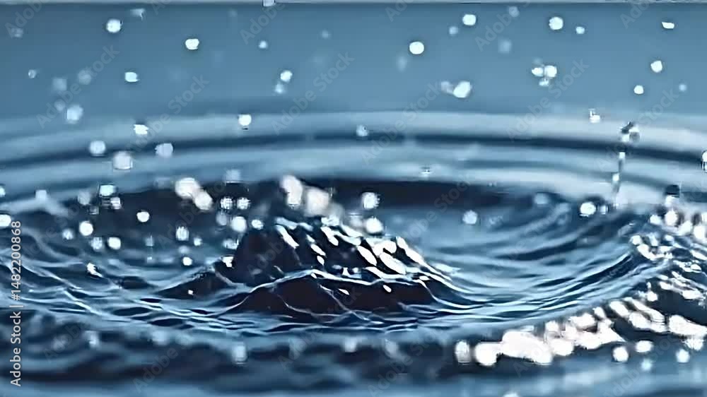 Poster dynamic scene of water splashing capturing moment when droplets suspended mid-air. water appears to 