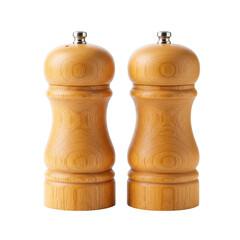 Two wooden salt and pepper shakers isolated on transparent background