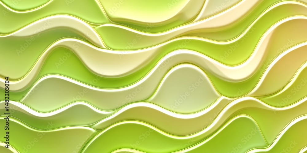 Poster abstract background with fluid waves, soft and gentle gradient in green and yellow tones.