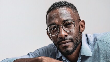 Obraz premium Portrait of a Man Wearing Glasses Against a Light Background