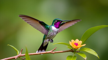 Fototapeta premium Talamanca hummingbird or admirable hummingbird (Eugenes spectabilis) is a large hummingbird.The talamanca hummingbird's range is Costa Rica to Panama