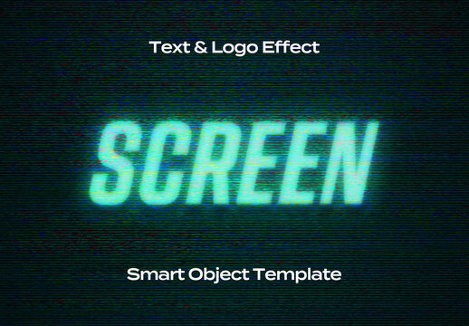 Screen Monitor TV VHS Display Text Logo Style Effect Mockup Logotype Template Shape