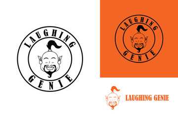 laughing genie head character egyptian logo design vector