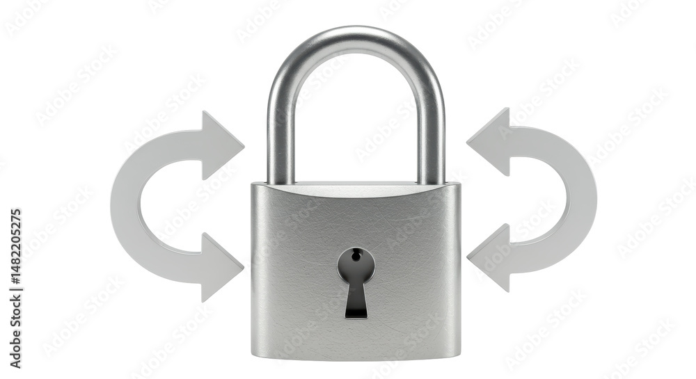 Aufkleber isolated silver padlock with rotating arrows representing security