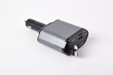 USB electronics device car charger isolated on white background