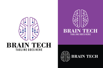 human brain technology modern future logo design vector